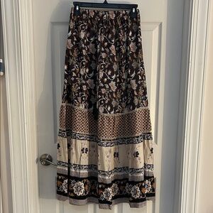 Bohemian Floral Cotton Maxi Skirt - Brown and Cream